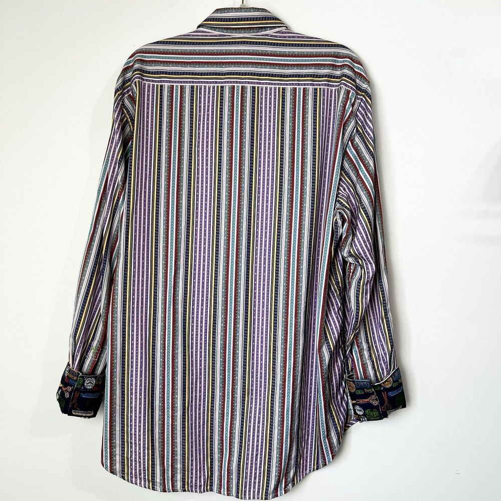 Robert Graham Shirt Button Down Colorful Stripes Barber Cuffs Men’s 2XL - Picture 5 of 11